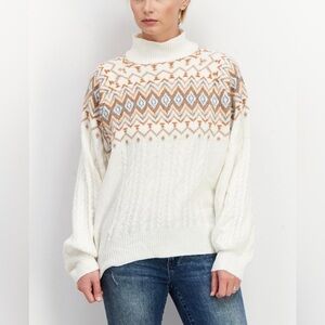 Forever 21 Women High Neck Argyle Sweater, Cream Combo